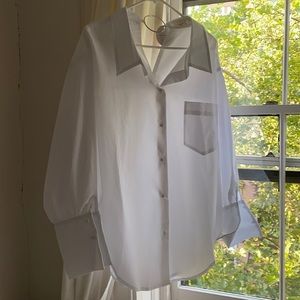 NWT Tea and Cup white cotton button down shirt.
